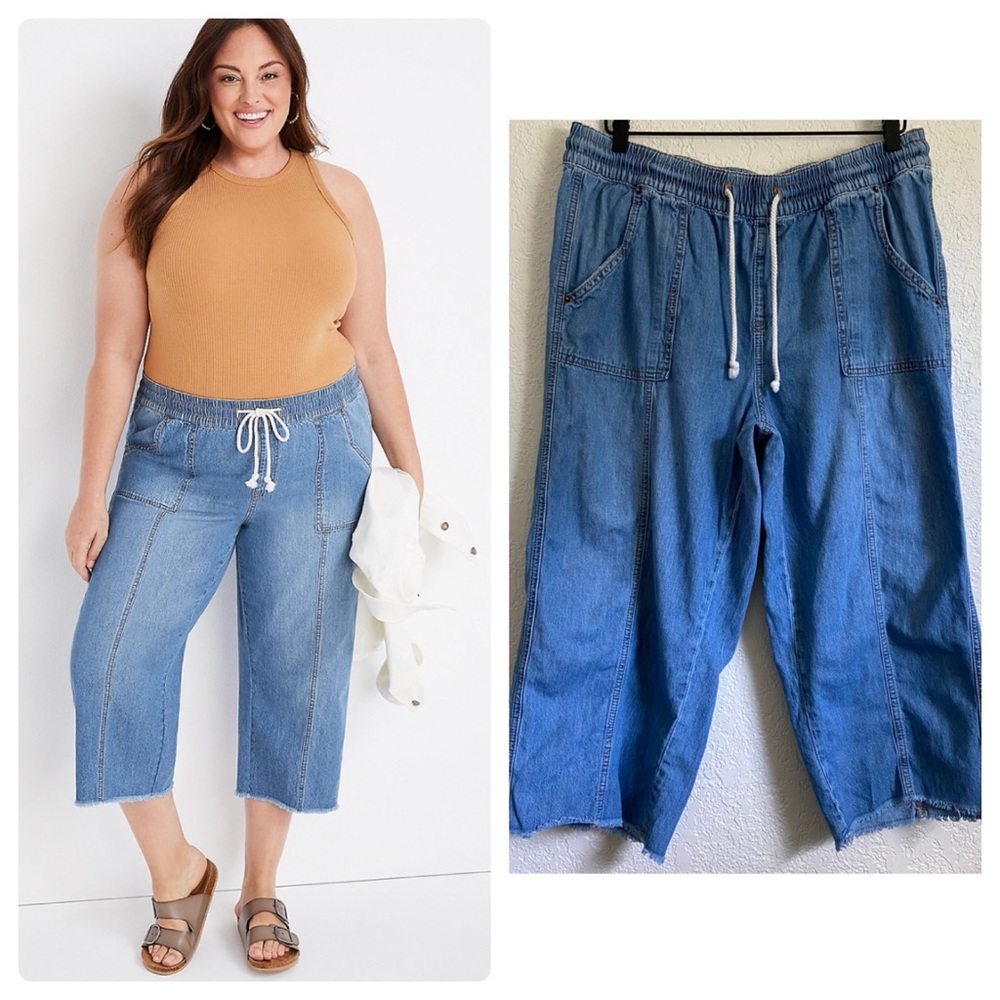 Maurices Wide Leg Pull On High Rise Cropped Jean